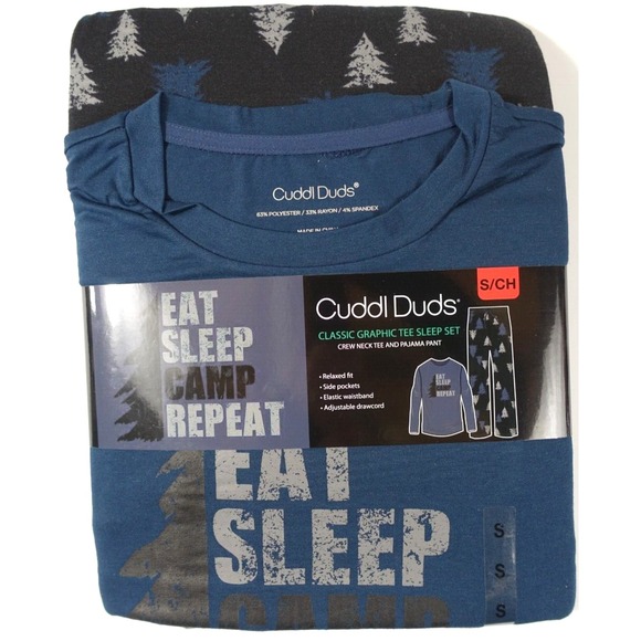Cuddl Duds Other - Cuddl Duds Pajama Set Men Small Relaxed Fit Pockets Graphic Tee Pants Camping